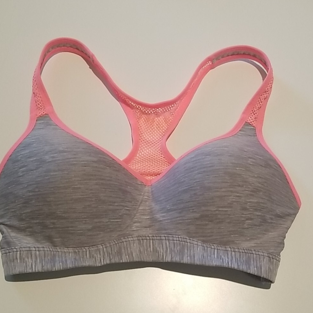 Grey and coral sports bra